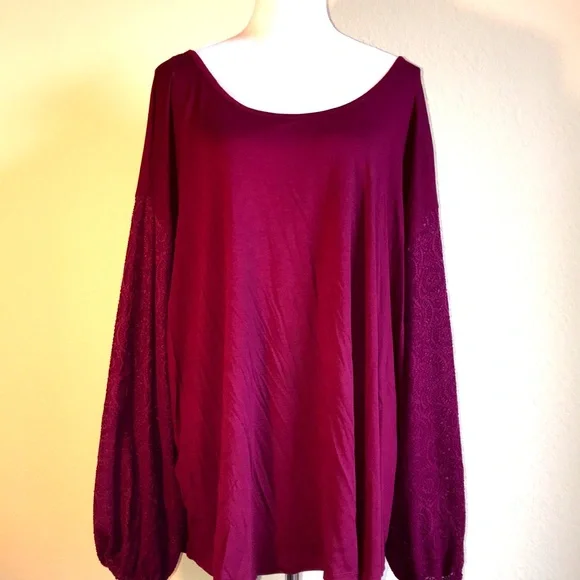 MICHAEL Michael Kors 4X Burgundy Top, Lace Sleeves - Picture 2 of 10